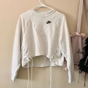 NWOT Nike light heather gray pullover/crewneck sweater with lace-up details